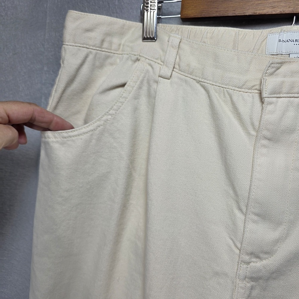 Banana Republic Pleated Pants Womens XL Straight Leg Twill Casual Pockets Creme - Picture 4 of 15